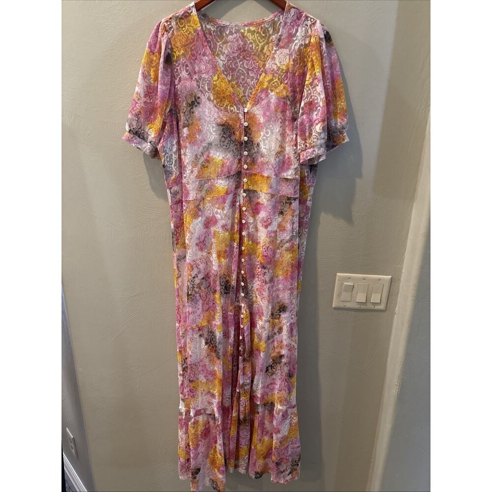 Torrid Womens Pink Maxi Lace Button‎ Front Tiered Dress Size 2X Cottagecore